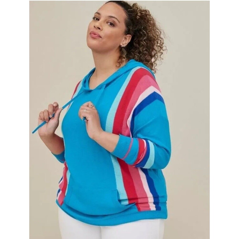 Torrid Sweatshirt Size 2x Hooded Soft Knit Striped Top Pockets